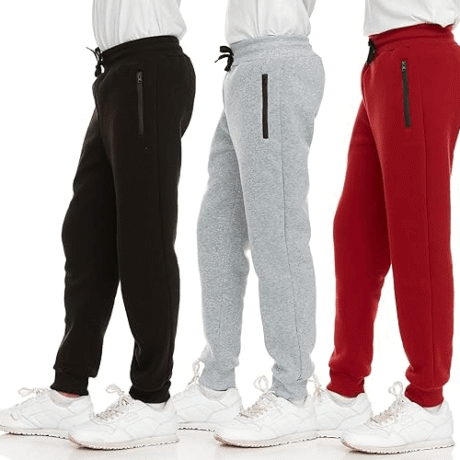 PURE CHAMP 3Pk Boys Sweatpants Fleece Athletic Workout Kids Clothes Boys Joggers with Zipper